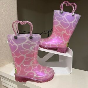 Western Chief Sparkle Heart Light Up Waterproof Rain Boots Pink Girls US 5C